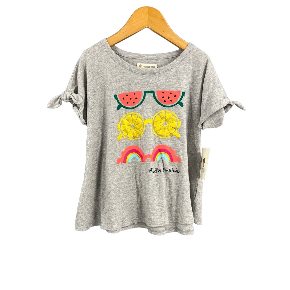 Tucker + Tate Kids T-Shirt Grey Knot Sleeve Summer Print Gold Accents Size 5 New